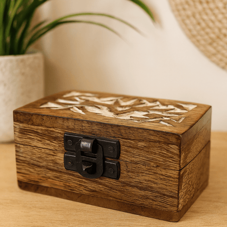 Pill Box Wooden Whitewashed Slavic Design 8.5x5.5x4cm - SHAMTAM.COM