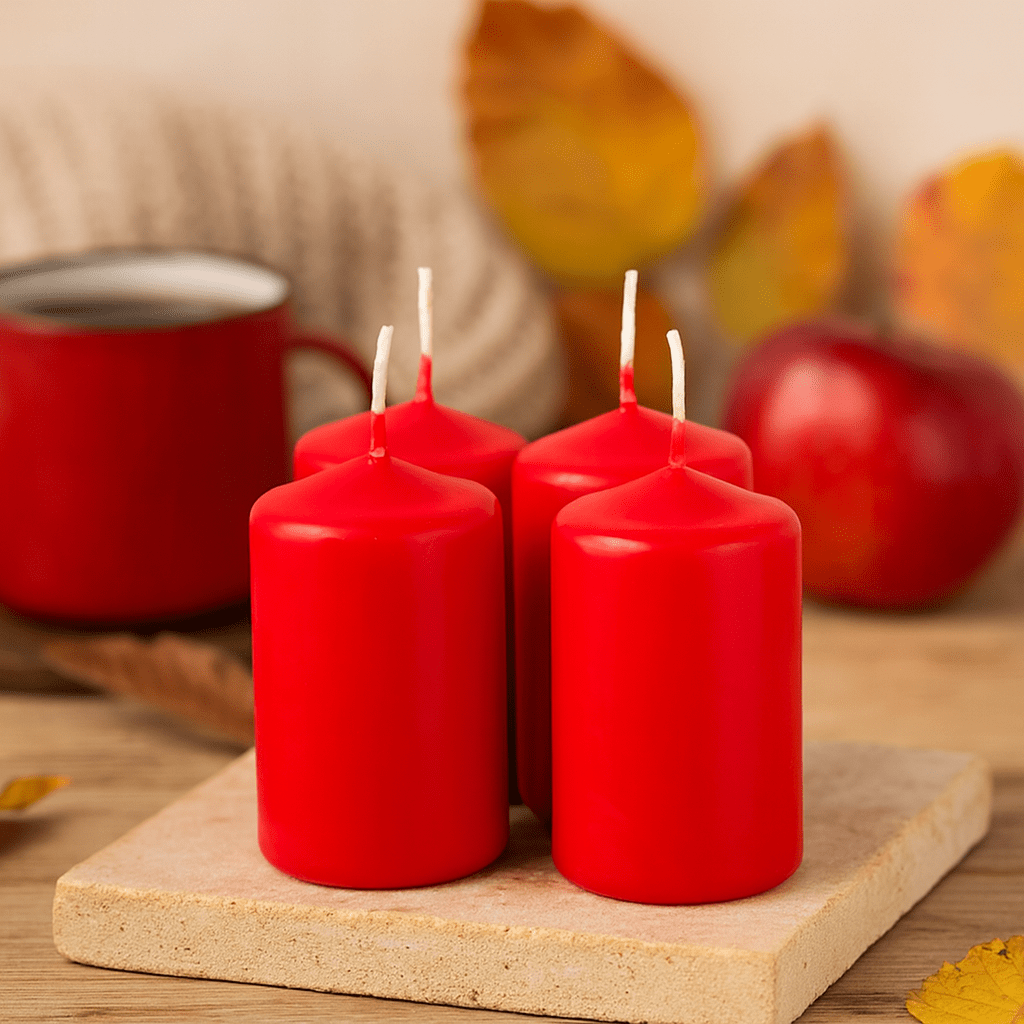 Pillar Candles Set of 4 Red 40x60mm - SHAMTAM.COM