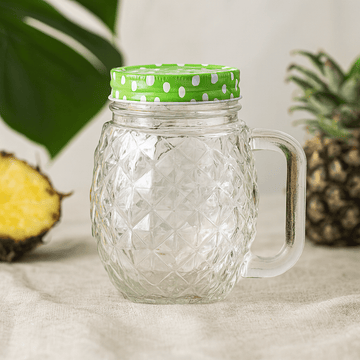 Słoik do picia z ananasem z pokrywką, przezroczysty 450ml