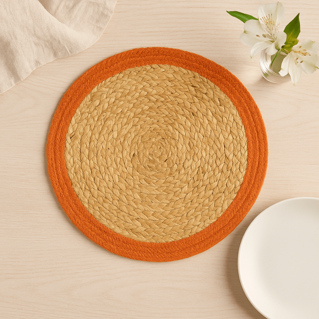 Placemat Jute Cotton 30cm Clay Border Natural - SHAMTAM.COM