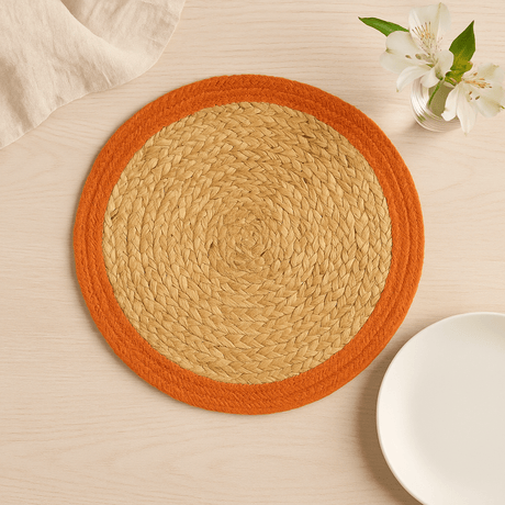 Placemat Jute Cotton 30cm Clay Border Natural - SHAMTAM.COM