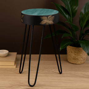 Plant Stand Albasia Wood Turquoise and Gold - SHAMTAM.COM