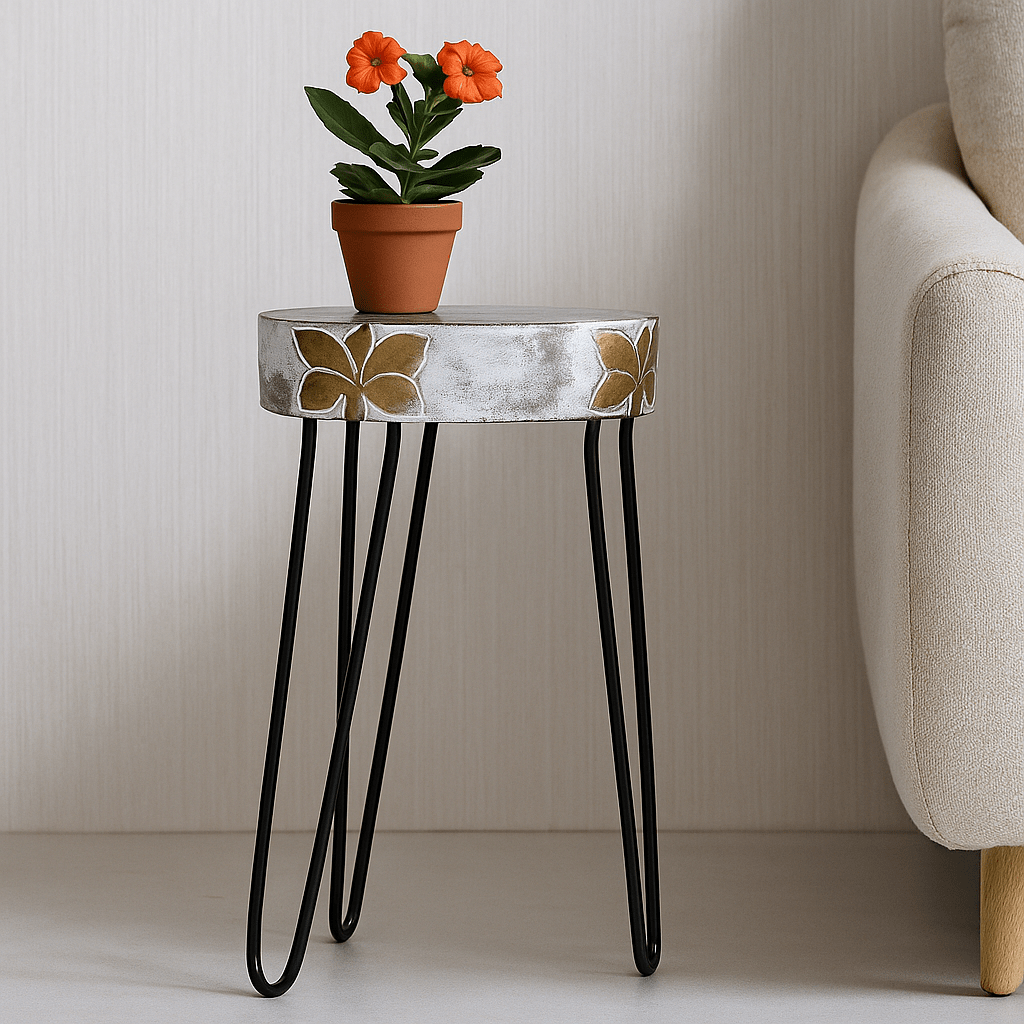 Plant Stand Whitewash Albasia Wood - SHAMTAM.COM