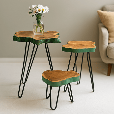 Plant Stands Set of 3 Gamal Wood Greenwash - SHAMTAM.COM