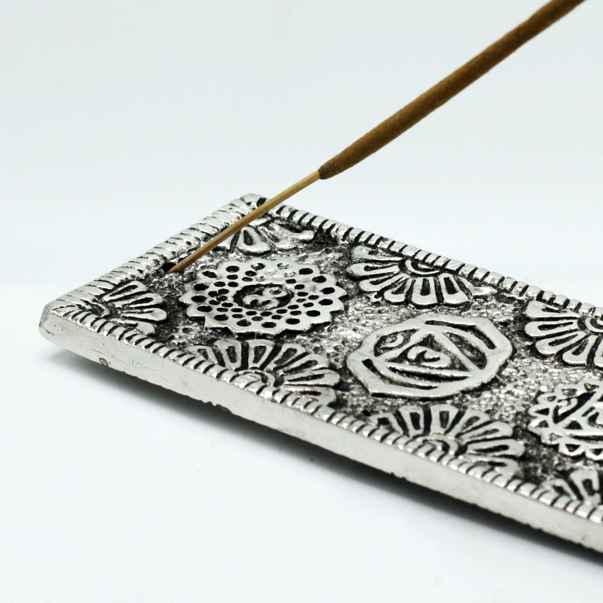 Polished Aluminium Chakra Long Incense Holder 23cm - SHAMTAM.COM