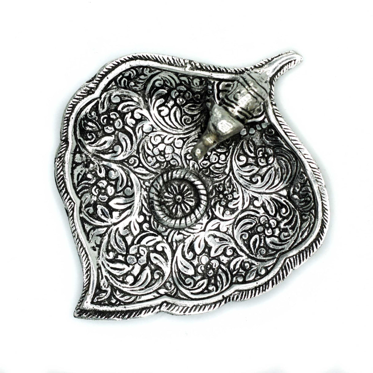 Polished Aluminium Elephant Leaf Incense Holder 11cm - SHAMTAM.COM