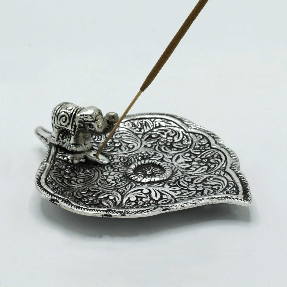 Polished Aluminium Elephant Leaf Incense Holder 11cm - SHAMTAM.COM