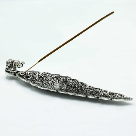 Polished Aluminium Elephant Long Incense Holder 20cm - SHAMTAM.COM