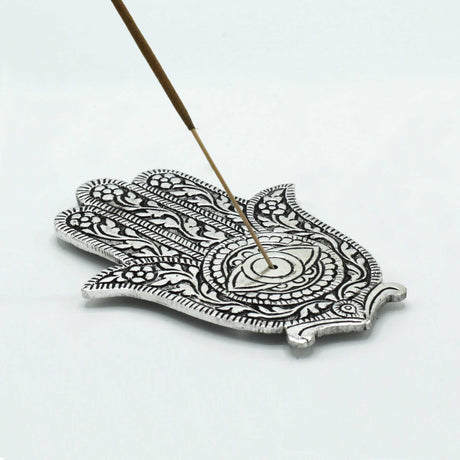 Polished Aluminium Hamsa Incense Holder 14cm - SHAMTAM.COM