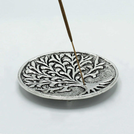 Polished Aluminium Tree of Life Incense Holder 10cm - SHAMTAM.COM