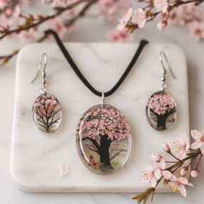 Pressed Flower Jewelry 2 - Piece Tree Of Life Pink - SHAMTAM.COM