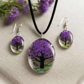 Pressed Flower Jewelry 3 - Piece Tree of Life Lavender - SHAMTAM.COM