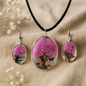 Pressed Flower Necklace Earrings 2 - Piece, Tree of Life - SHAMTAM.COM
