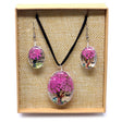 Pressed Flowers Jewelry - Tree of Life set - Bright Pink - SHAMTAM.COM