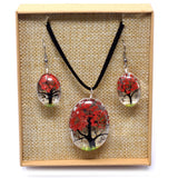 Pressed Flowers Jewelry - Tree of Life set - Coral - SHAMTAM.COM