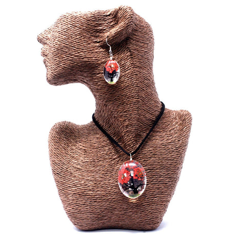 Pressed Flowers Jewelry - Tree of Life set - Coral - SHAMTAM.COM