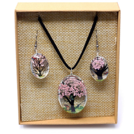 Pressed Flowers Jewelry - Tree of Life set - Pink - SHAMTAM.COM