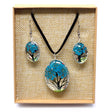 Pressed Flowers Jewelry - Tree of Life set - Teal - SHAMTAM.COM