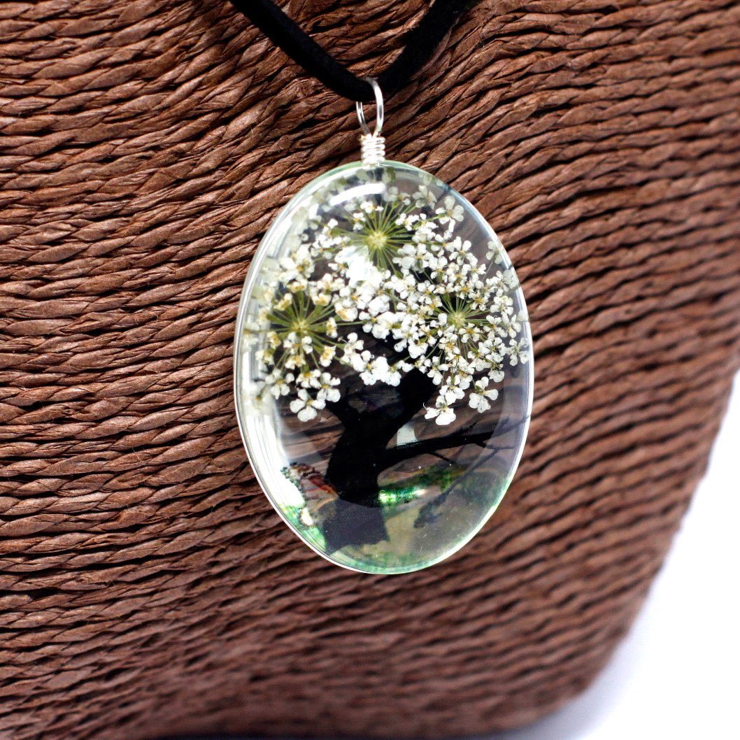 Pressed Flowers Jewelry - Tree of Life set - White - SHAMTAM.COM