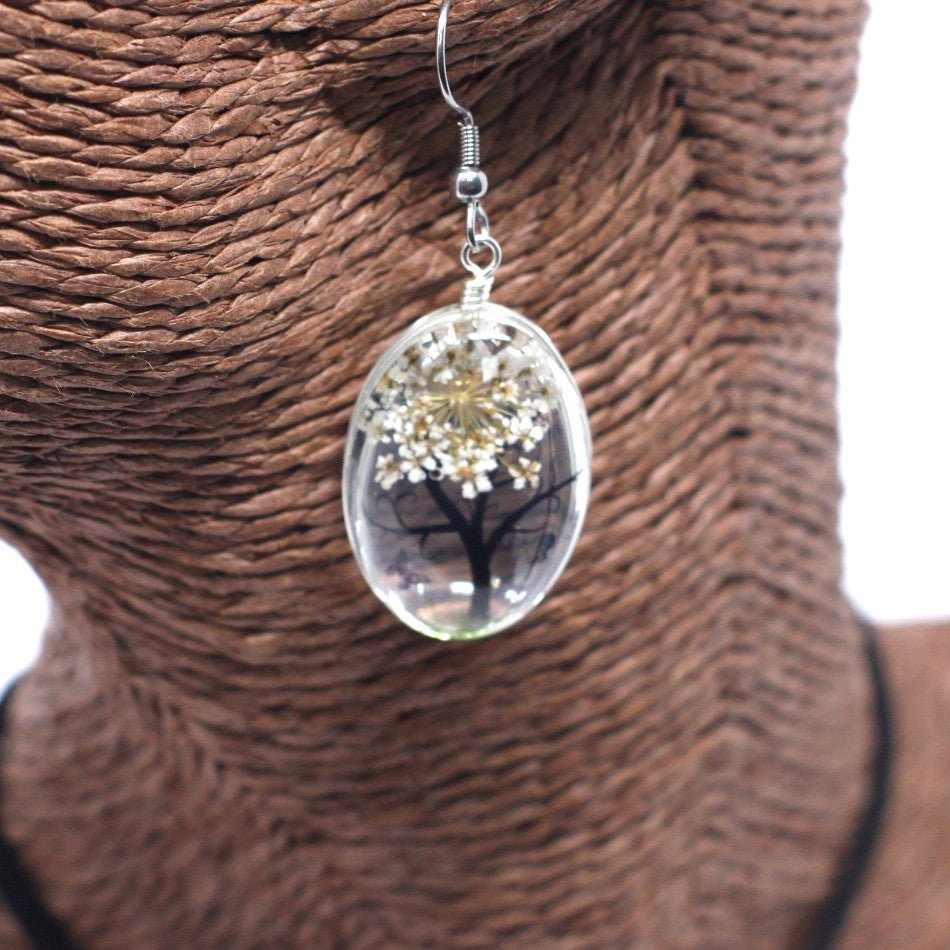 Pressed Flowers Jewelry - Tree of Life set - White - SHAMTAM.COM