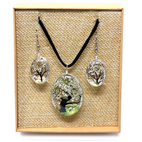 Pressed Flowers Jewelry - Tree of Life set - White - SHAMTAM.COM