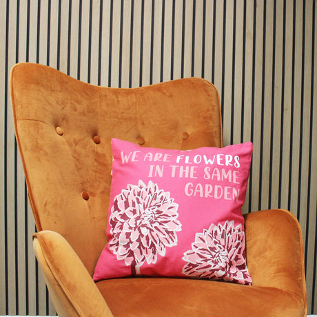 Printed Cotton Cushion Cover - We are Flowers - Olive, Pink and Natural - SHAMTAM.COM