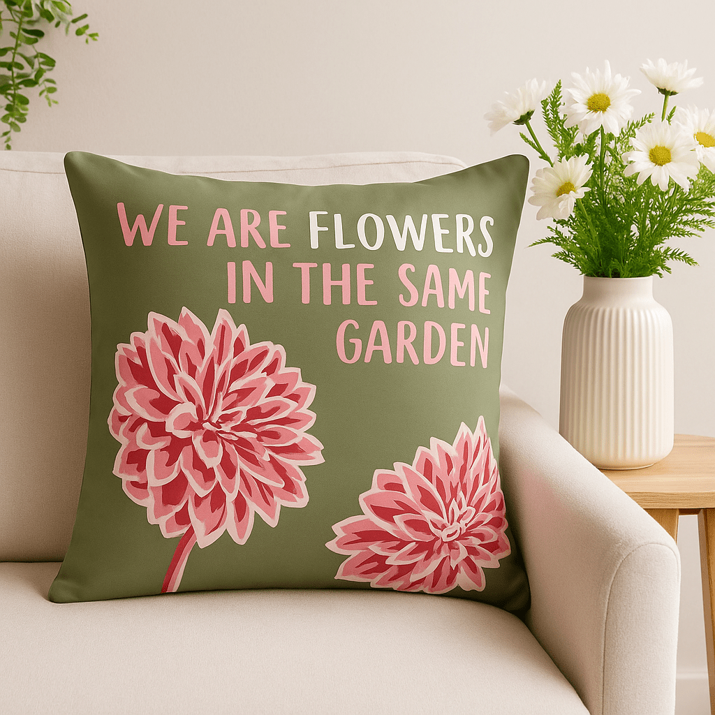 Printed Cotton Cushion Cover We Are Flowers Pink - SHAMTAM.COM