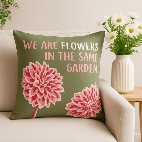 Printed Cotton Cushion Cover We Are Flowers Pink - SHAMTAM.COM