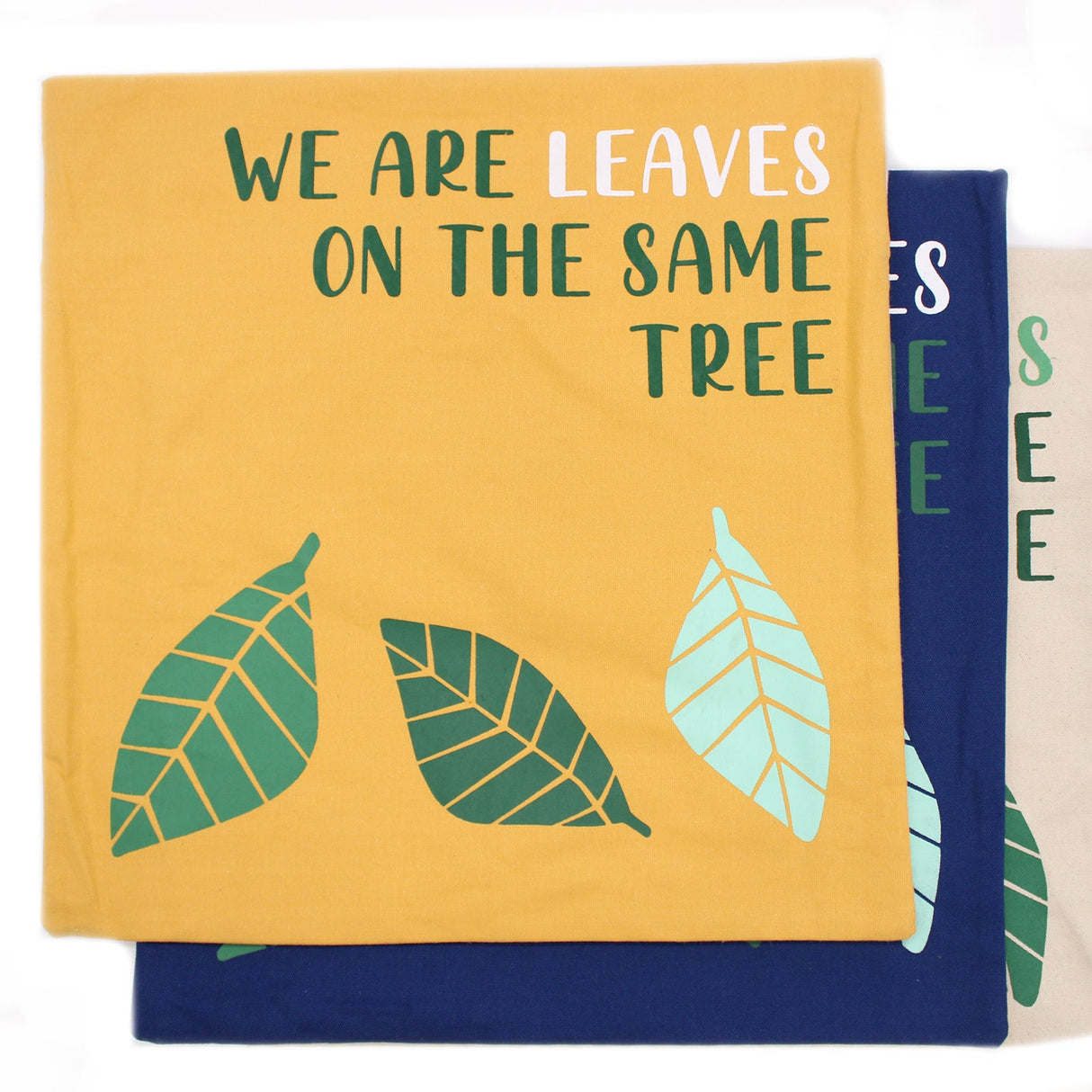 Printed Cotton Cushion Cover - We are Leaves - Yellow, Blue and Natural - SHAMTAM.COM