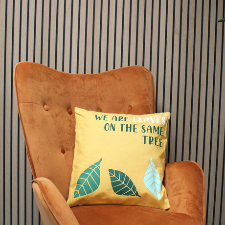 Printed Cotton Cushion Cover - We are Leaves - Yellow, Blue and Natural - SHAMTAM.COM