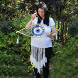 Dreamcatcher - Lrg Macrame Evil Eye White/ Blue/Grey - SHAMTAM.COM