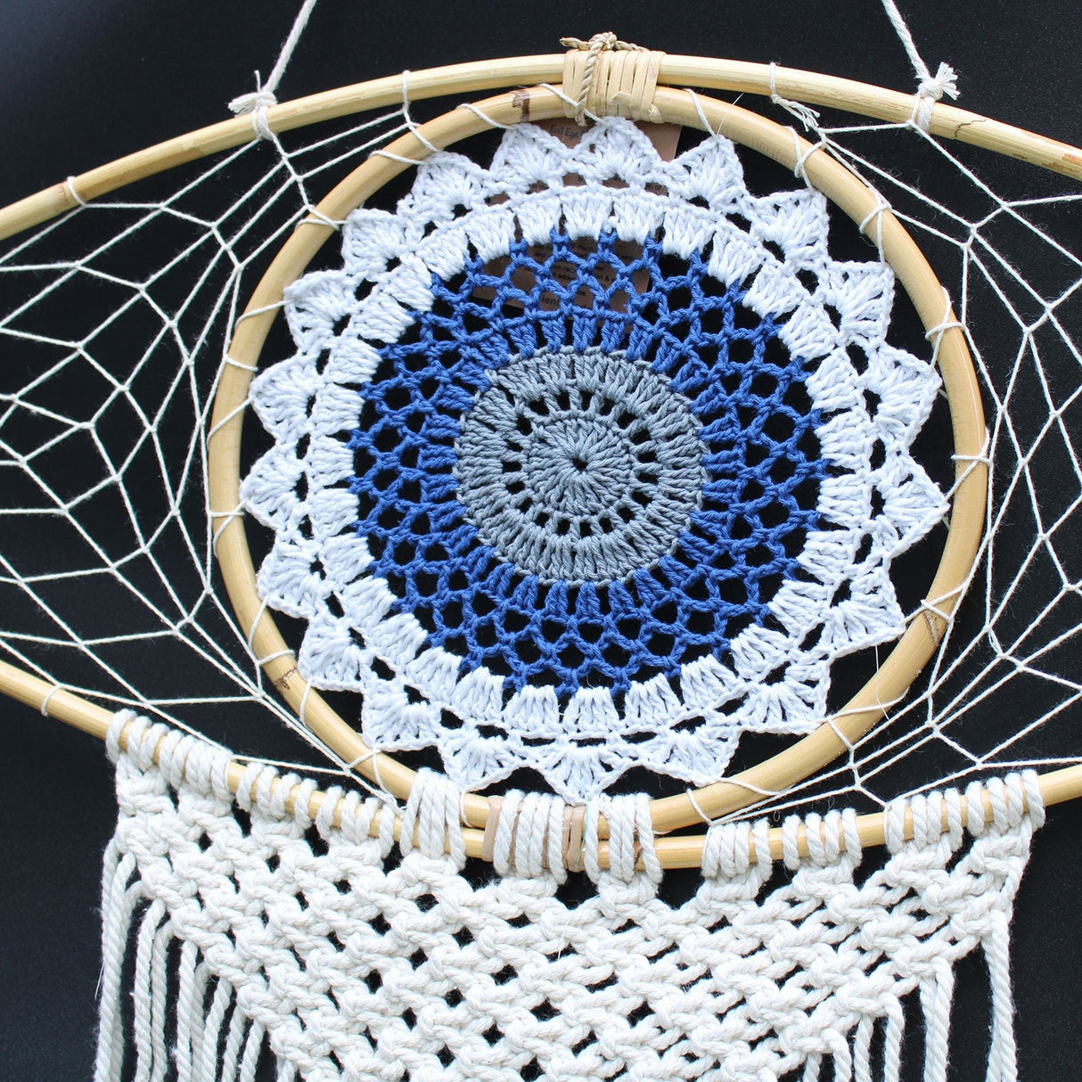 Dreamcatcher - Lrg Macrame Evil Eye White/ Blue/Grey - SHAMTAM.COM