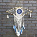 Dreamcatcher - Lrg Macrame Evil Eye White/ Blue/Grey - SHAMTAM.COM