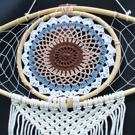 Macrame Dreamcatcher - Evil Eye White/ Grey/Brown - SHAMTAM.COM