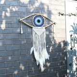 Macrame Dreamcatcher - Evil Eye White/ Grey/Brown - SHAMTAM.COM