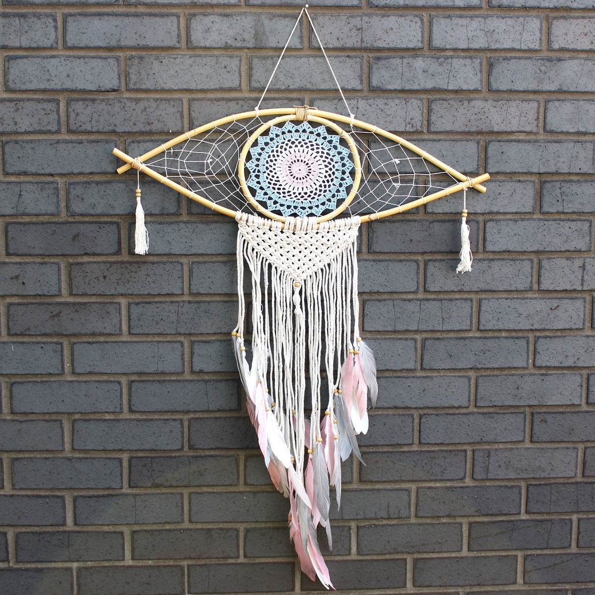 Dreamcatcher - Lrg Macrame Eye Blue/ White/Pink - SHAMTAM.COM