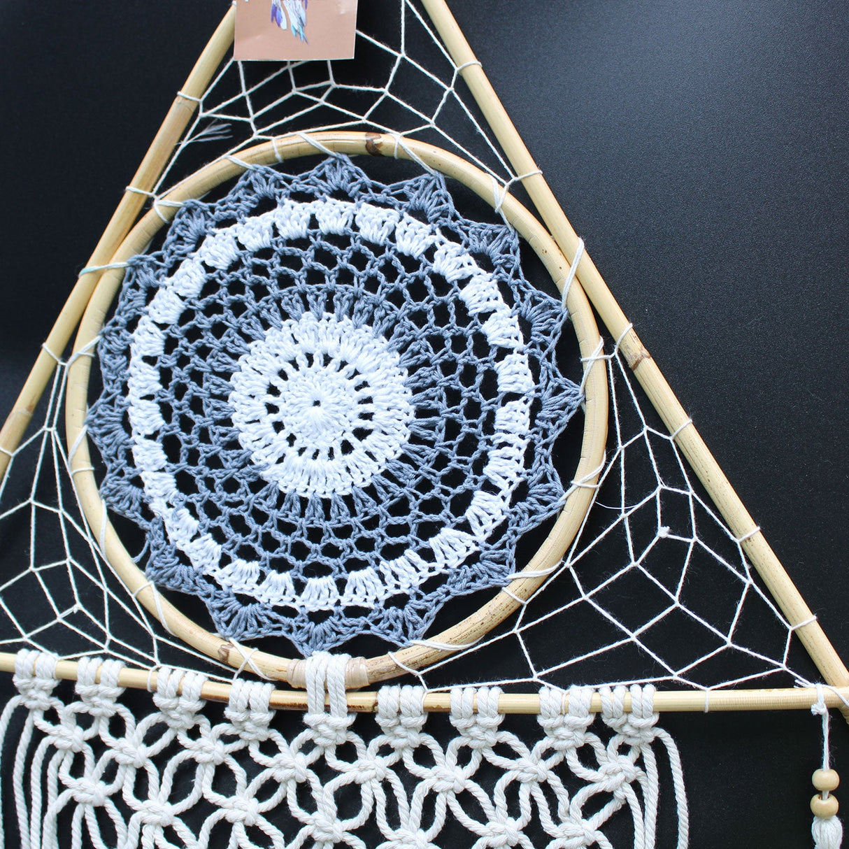 Dreamcatcher - Lrg Macrame Pyramid White/Grey - SHAMTAM.COM