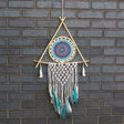 Dreamcatcher - Lrg Macrame Pyramid White/Turquoise - SHAMTAM.COM