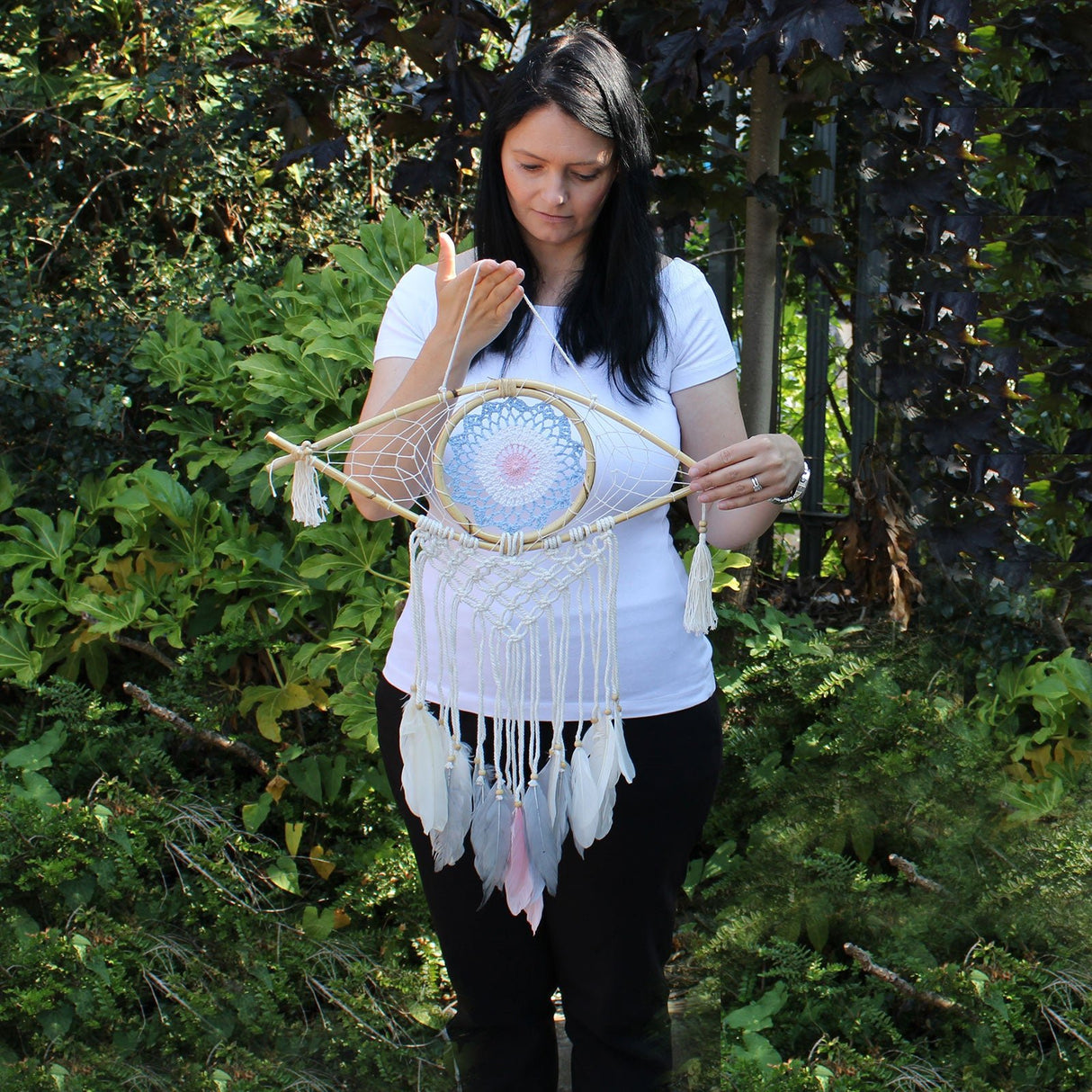 Macrame Dreamcatcher - Evil Eye Blue/White/Black - SHAMTAM.COM