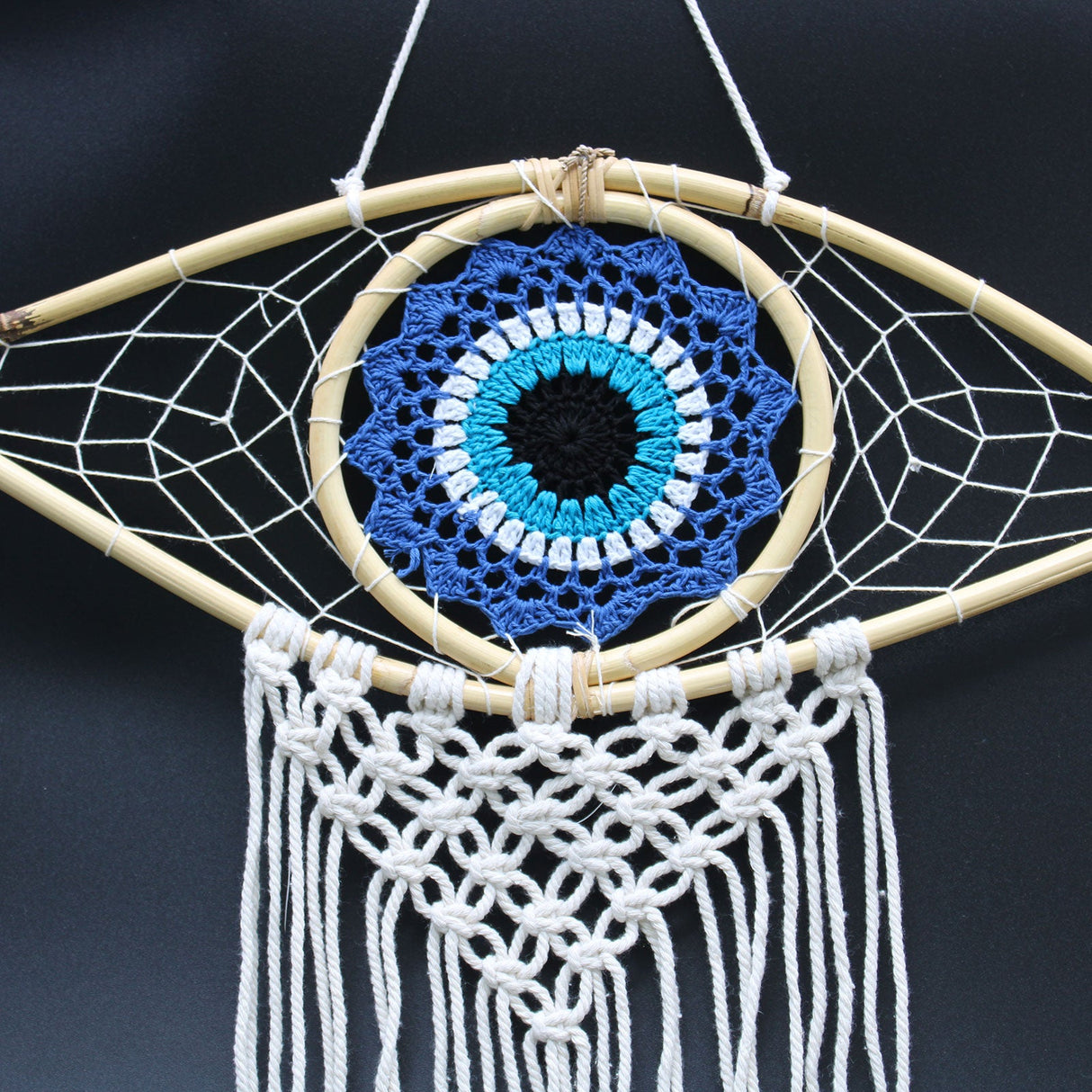 Macrame Dreamcatcher - Evil Eye Blue/White/Black - SHAMTAM.COM