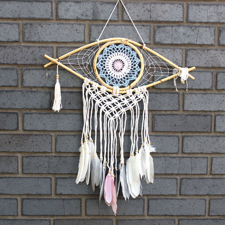 Dreamcatcher - Med Macrame Evil Eye Blue/White/Pink - SHAMTAM.COM