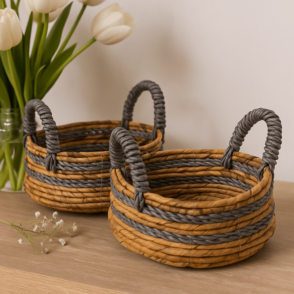 Raffia Baskets Set of 2 Banana Leaf Abu - Abu - SHAMTAM.COM