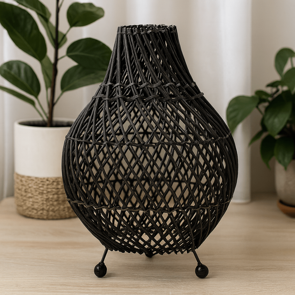 Rattan Table Lamp Black UK Plug - SHAMTAM.COM