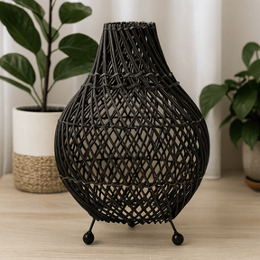 Rattan Table Lamp Black UK Plug - SHAMTAM.COM
