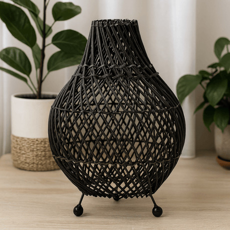 Rattan Table Lamp Black UK Plug - SHAMTAM.COM