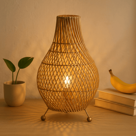 Rattan Table Lamp Natural Bulb Included - SHAMTAM.COM
