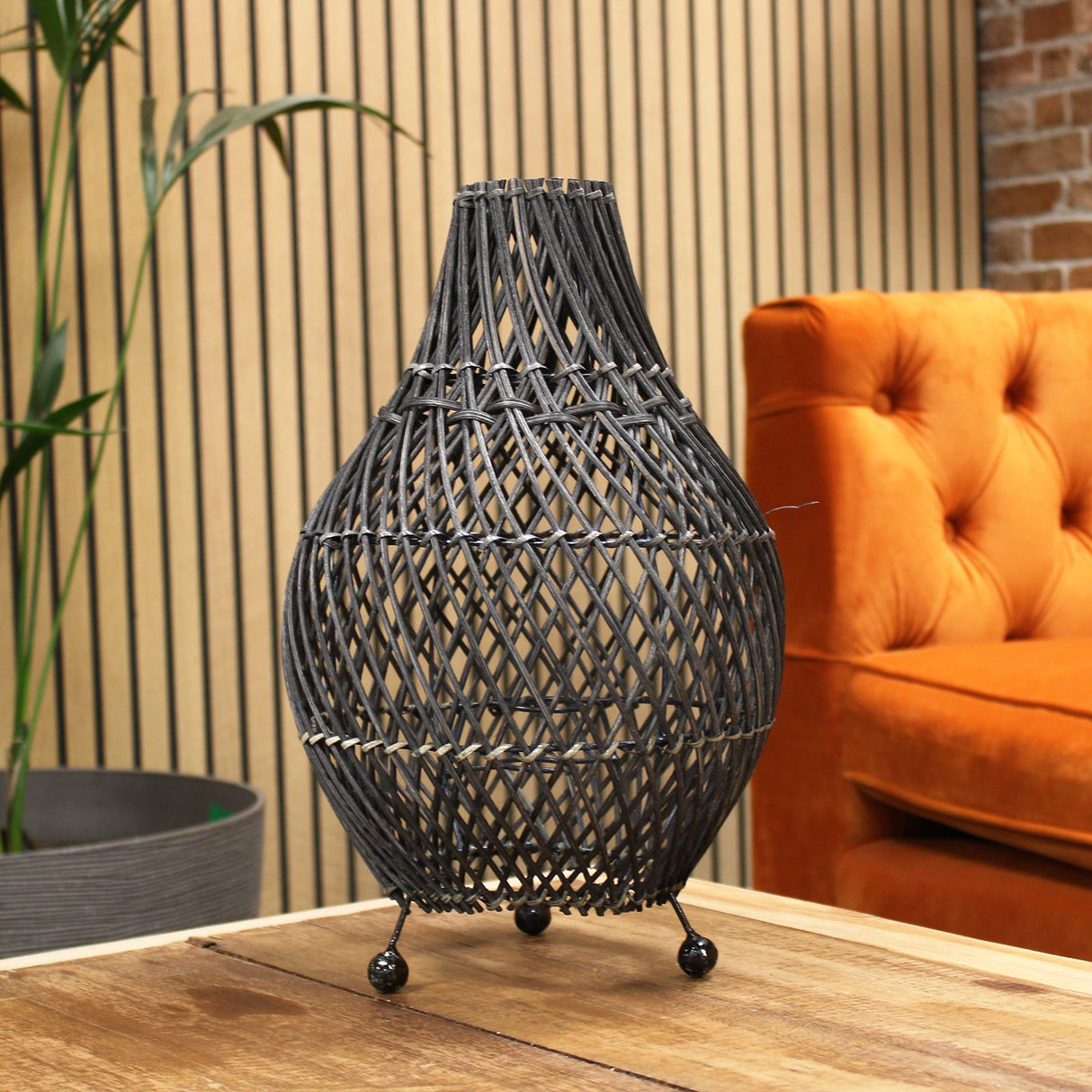 Rattan Table Lamp - Black - SHAMTAM.COM