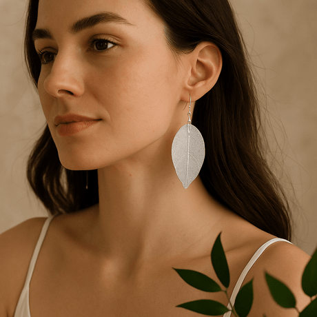Real Leaf Earrings Pair - Silver - SHAMTAM.COM