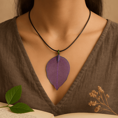 Real Leaf Pendant Necklace - Multicolour - SHAMTAM.COM