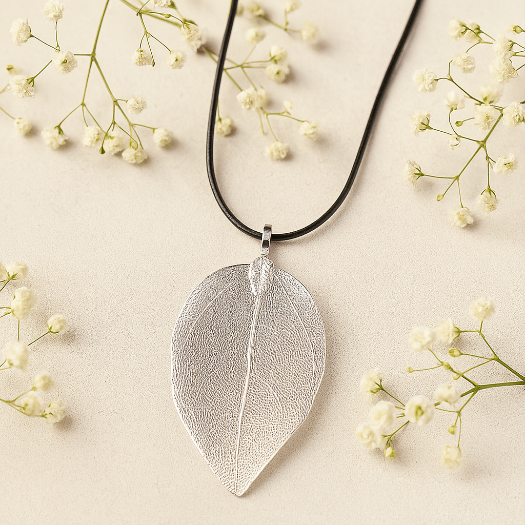 Real Leaf Pendant Necklace Silver Color - SHAMTAM.COM